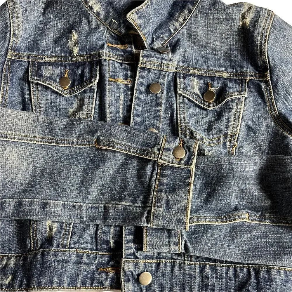 Thread Supply Cropped Distressed Blue Jean Jacket - Picture 7 of 10